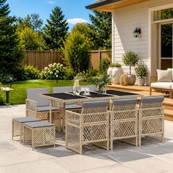 Beige Poly Rattan 11-Piece Garden Dining Set