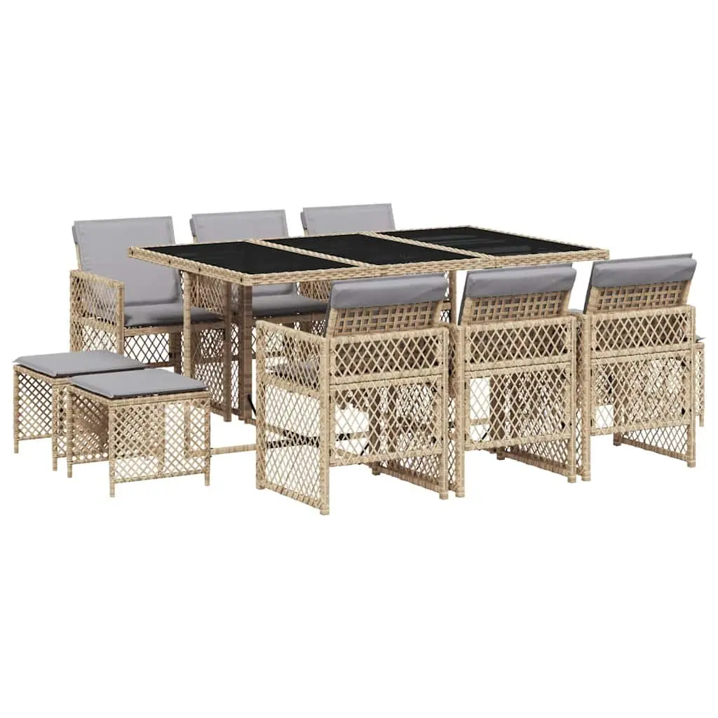 Beige Poly Rattan 11-Piece Garden Dining Set