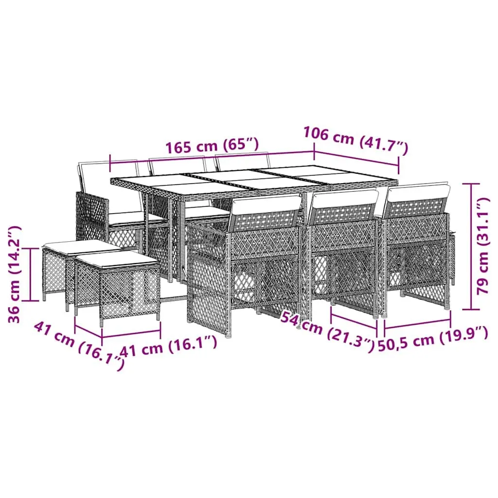 Beige Poly Rattan 11-Piece Garden Dining Set