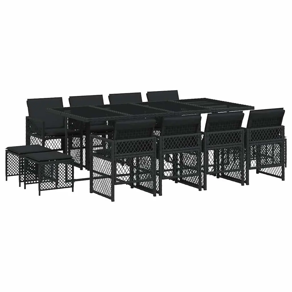 13 Piece Black Garden Dining Set with Cushions