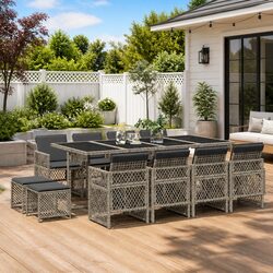 Durable 13 Piece Grey Poly Rattan Garden Dining Set
