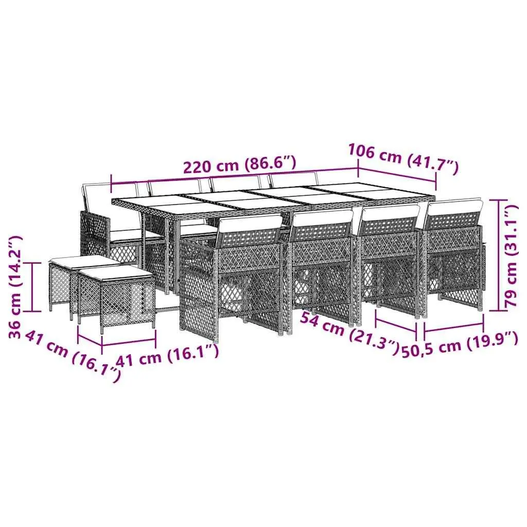 13 Piece Grey Poly Rattan Garden Dining Set