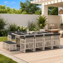 Premium 13 Piece Garden Dining Set Grey Poly Rattan