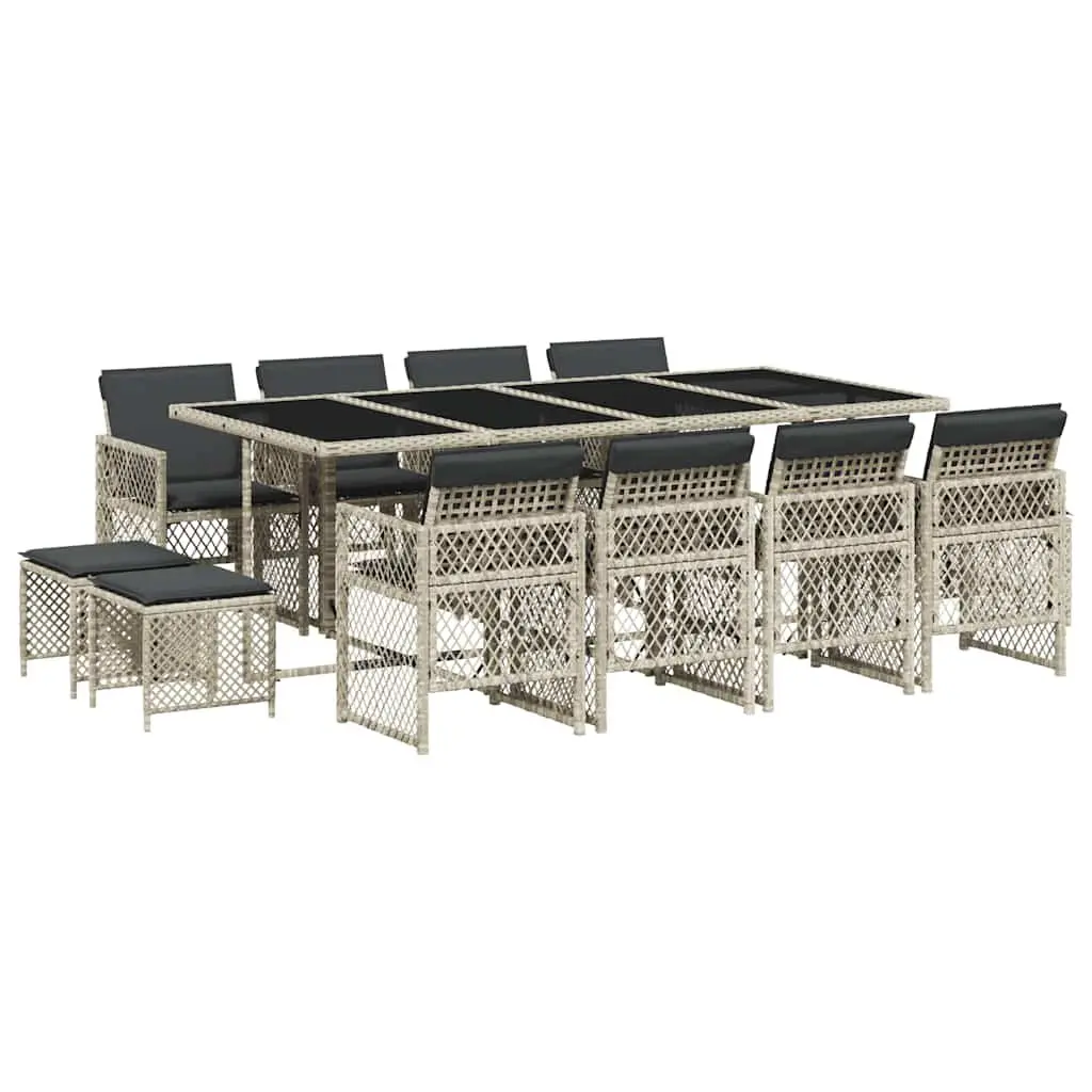 13 Piece Garden Dining Set Grey Poly Rattan