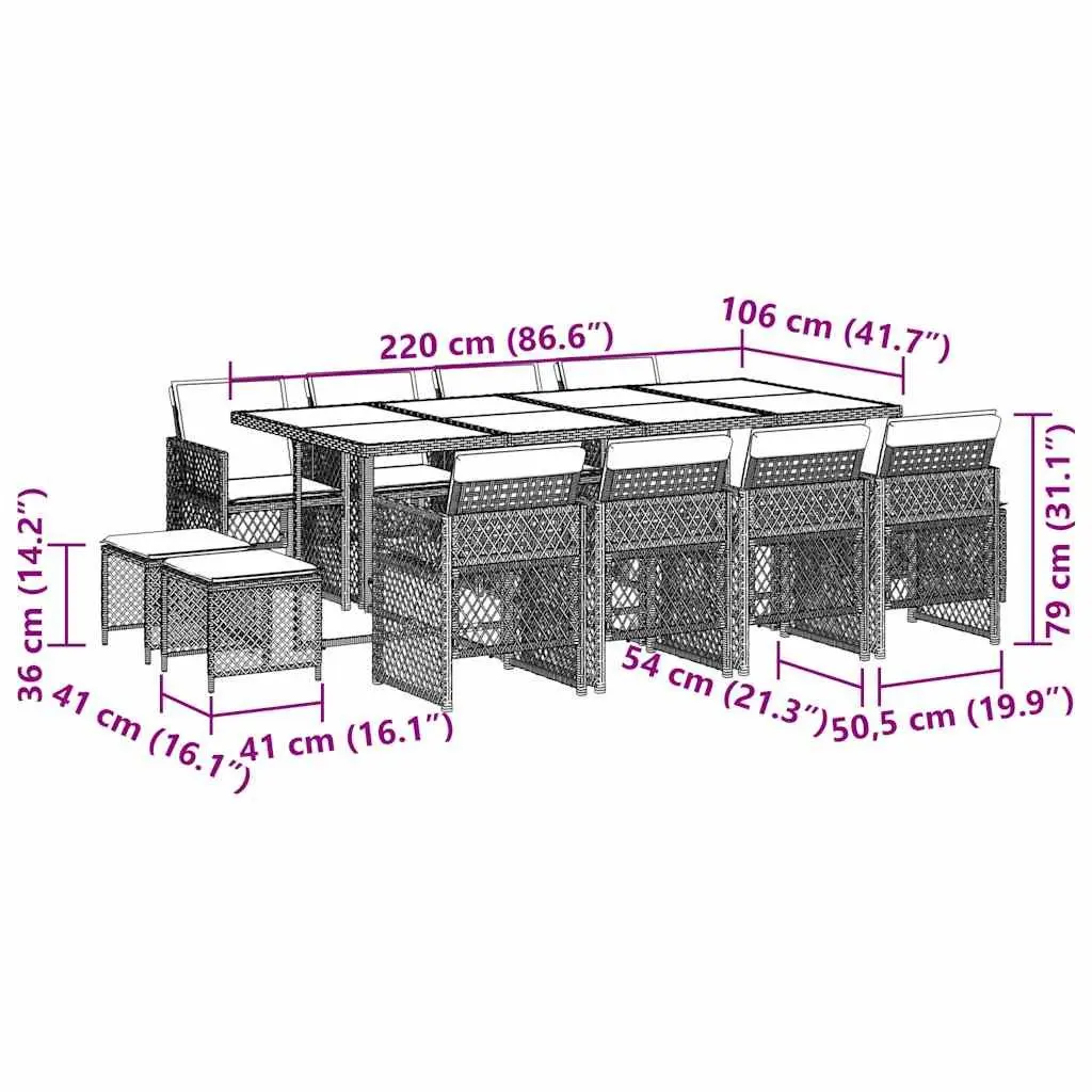 13 Piece Garden Dining Set Grey Poly Rattan