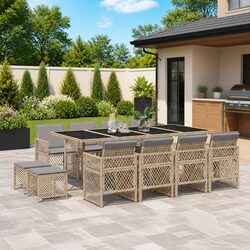Premium 13-Piece Beige Rattan Garden Dining Set