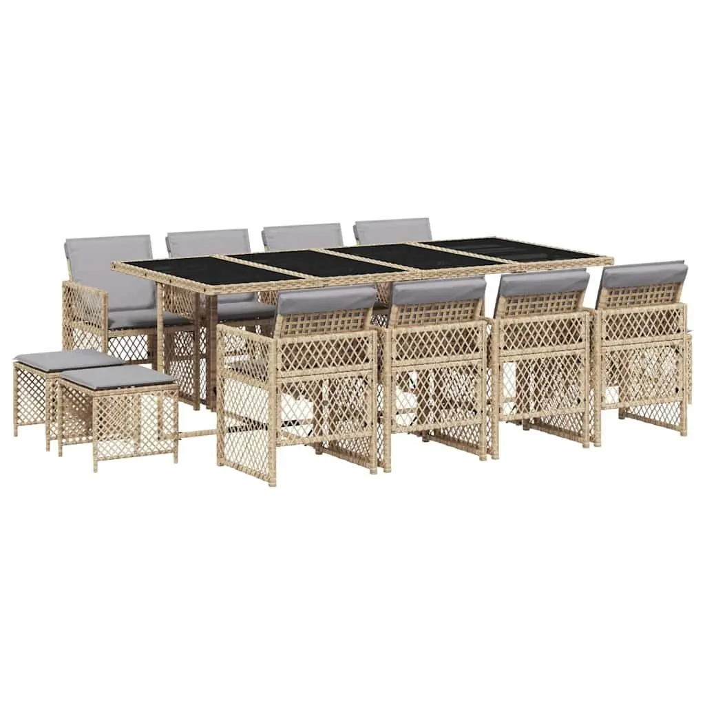 13-Piece Beige Rattan Garden Dining Set