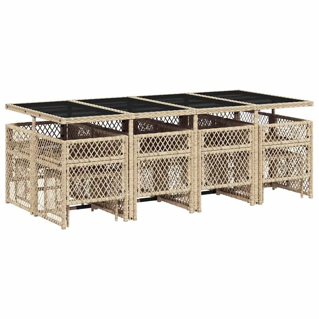 13-Piece Beige Rattan Garden Dining Set