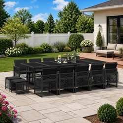 Durable 15 Piece Garden Dining Set with Poly Rattan Chairs