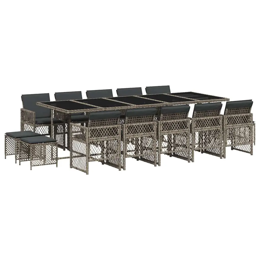 Garden Dining Set PE Rattan 15 Piece Outdoor Furniture Grey Patio Chairs Table