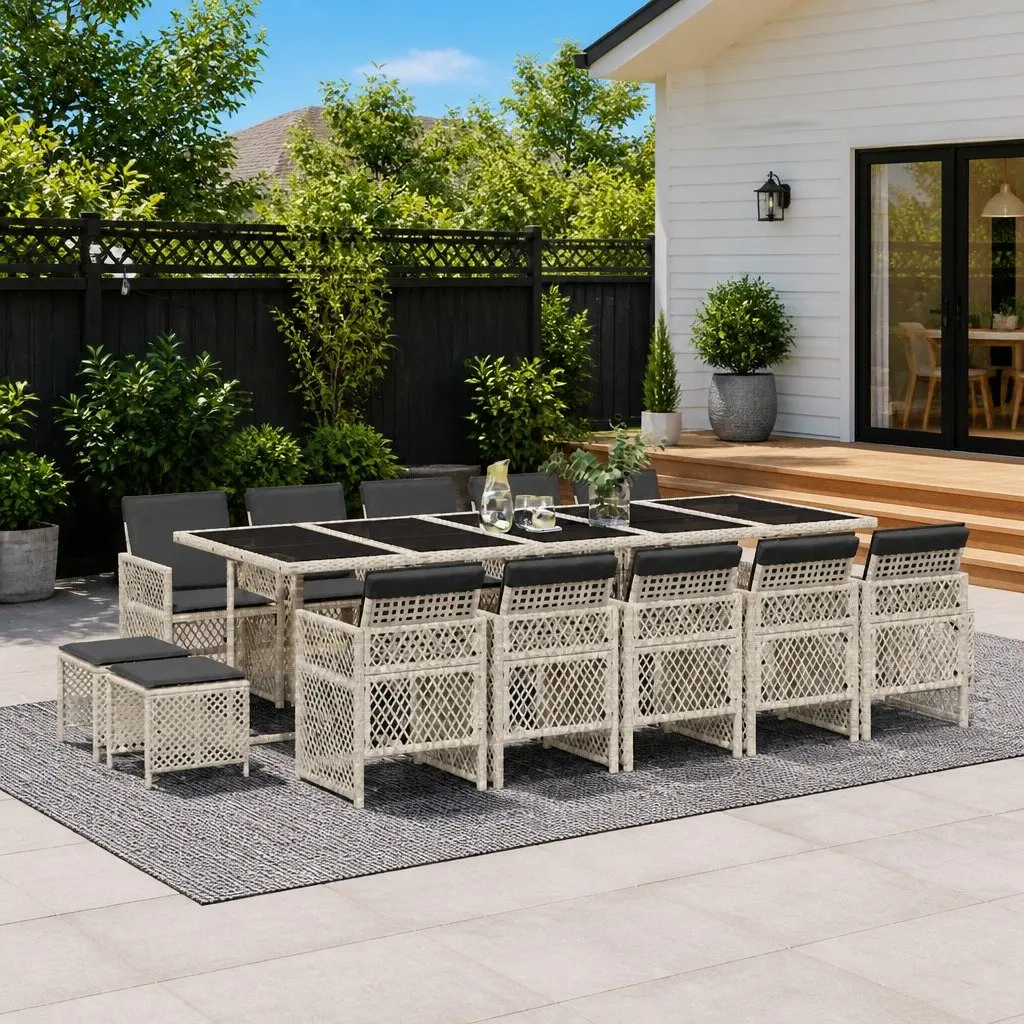 15 Piece Garden Dining Set Grey Rattan Furniture