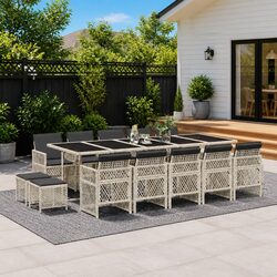 Durable 15 Piece Garden Dining Set Grey Rattan Furniture