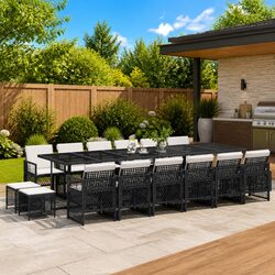 Durable 17-Piece Garden Dining Set in Black Poly Rattan