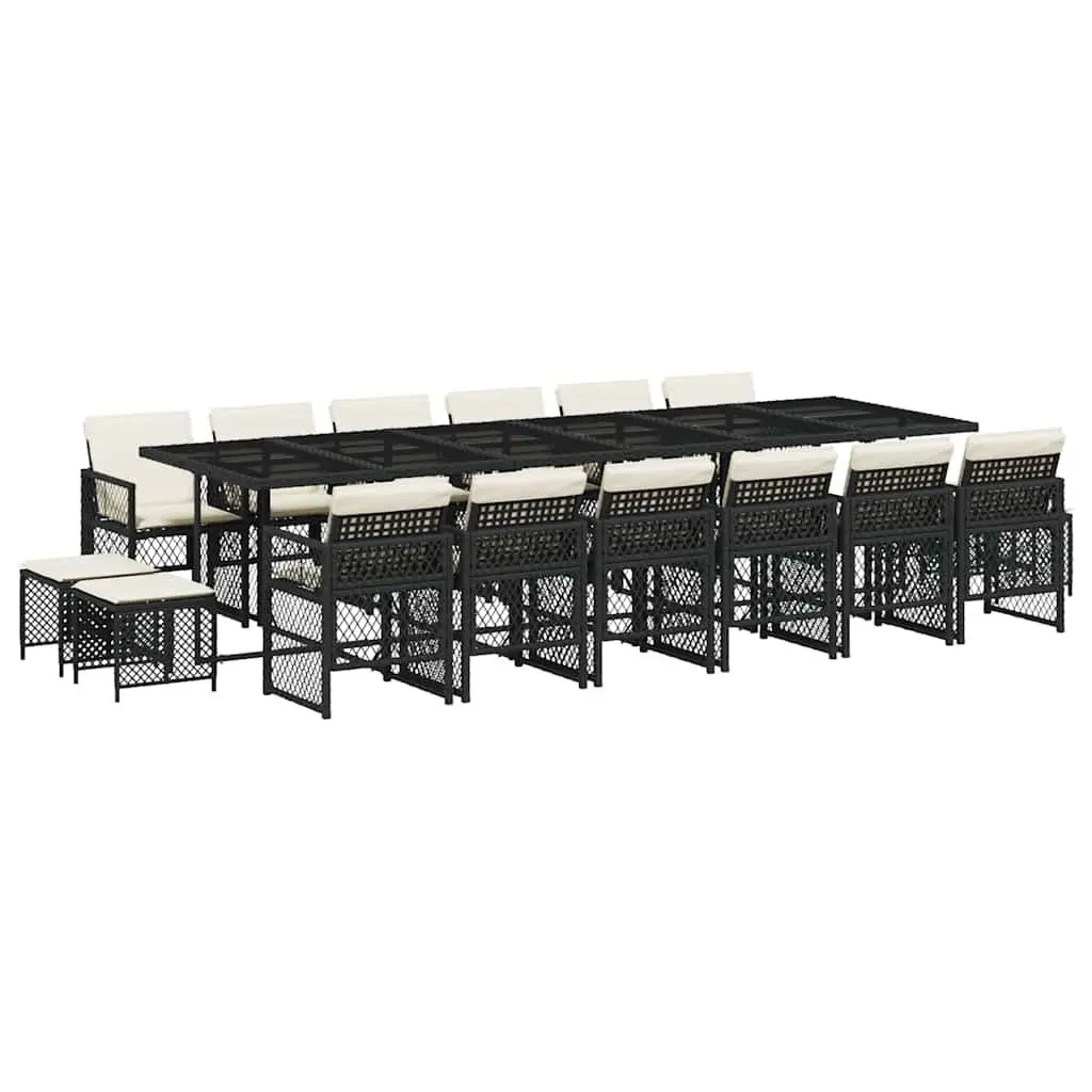 17-Piece Garden Dining Set in Black Poly Rattan