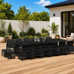 Black 17-Piece Outdoor Garden Dining Set with PE Rattan