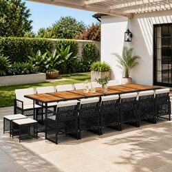 Durable 17-Piece Black Poly Rattan Garden Dining Set