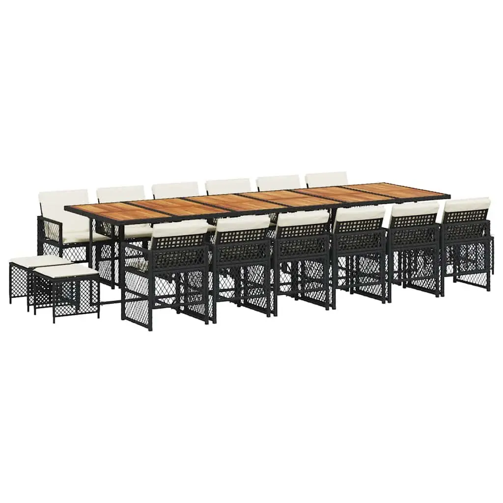 17-Piece Black Poly Rattan Garden Dining Set