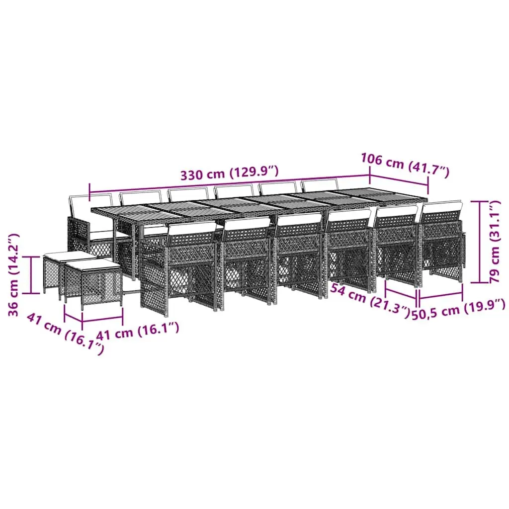 17-Piece Black Poly Rattan Garden Dining Set