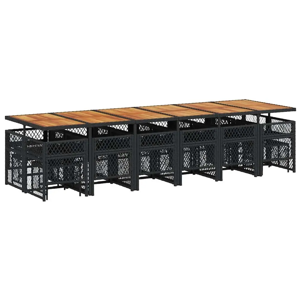 17-Piece Black Poly Rattan Garden Dining Set