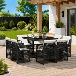 9-Piece Outdoor Dining Set Black Garden Furniture