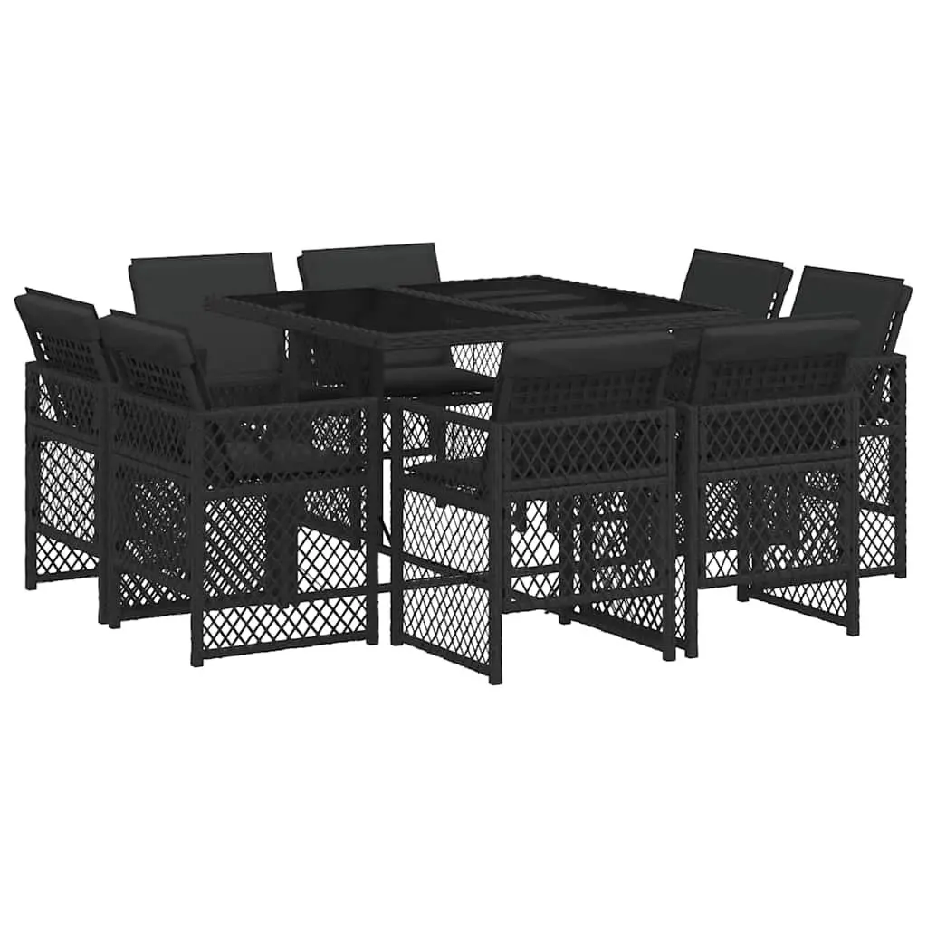 Outdoor Dining Set PE Rattan 9 Piece Garden Furniture Black