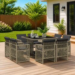 Grey Poly Rattan 9 Piece Garden Dining Set