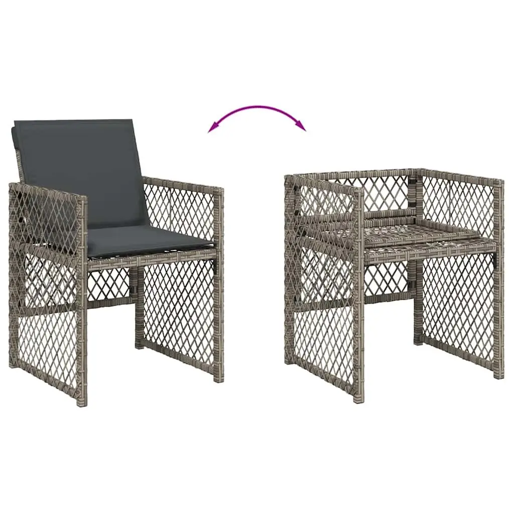Outdoor Furniture Set 9 Piece Grey Poly Rattan Dining Table Chairs with Cushions