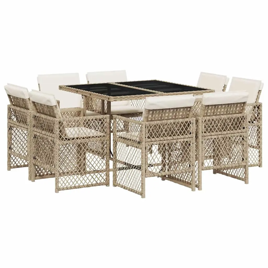 9 Piece Beige Poly Rattan Garden Dining Set