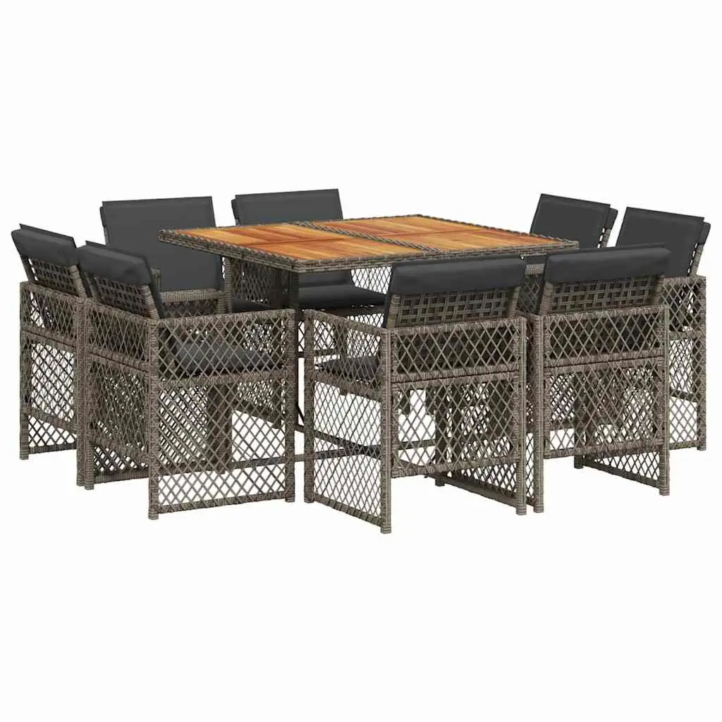 9 Piece Grey Poly Rattan Garden Dining Set