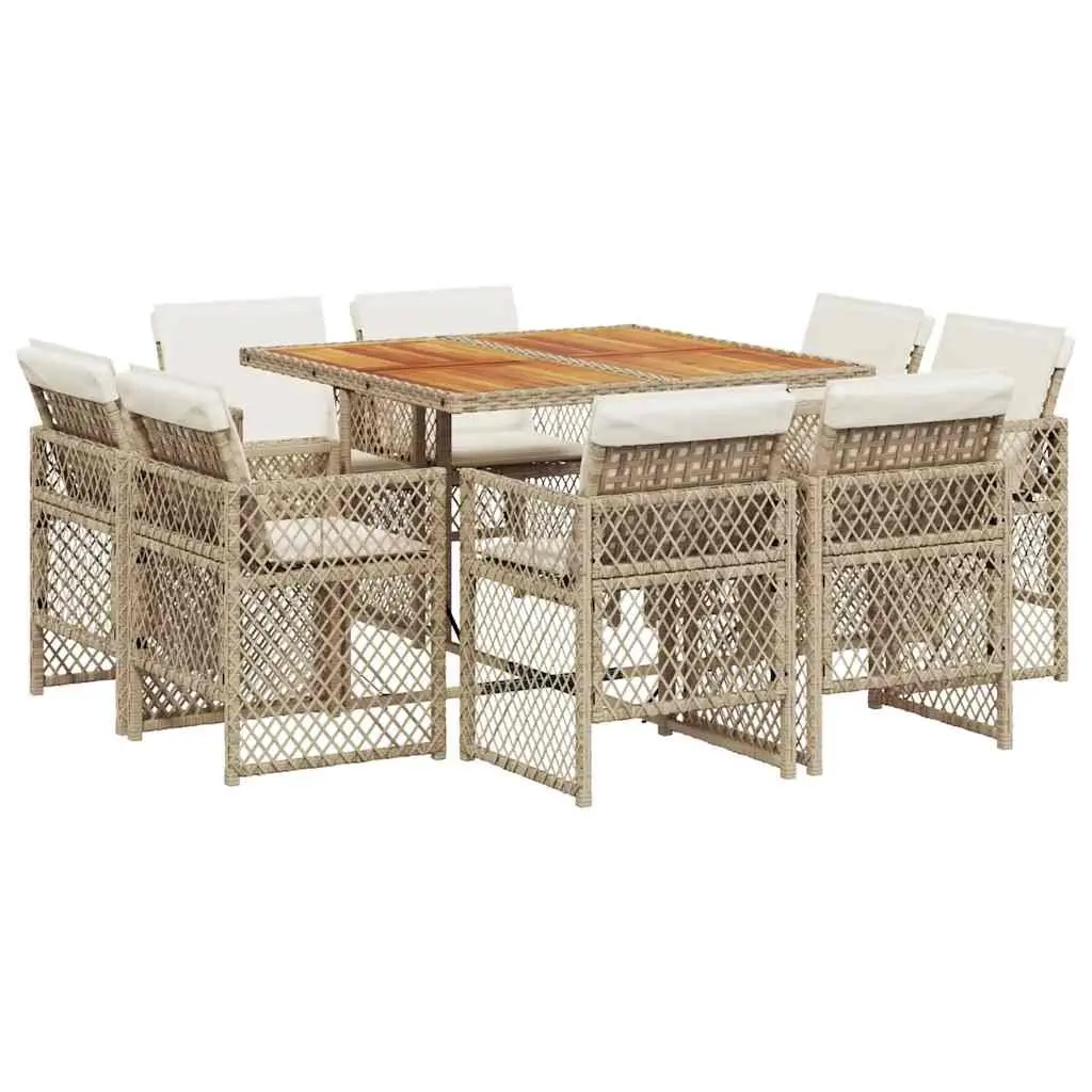 Beige 9-Piece Poly Rattan Garden Dining Set with Table