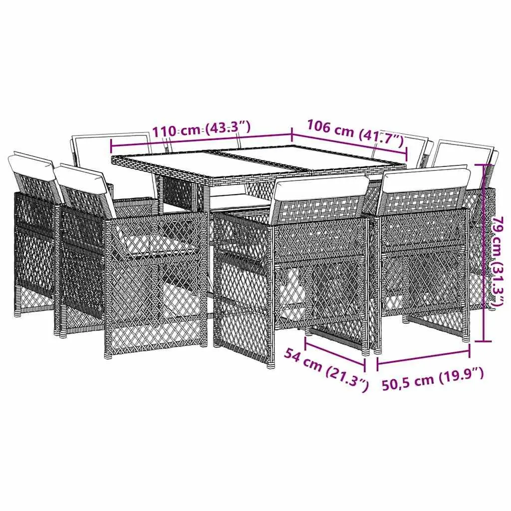 Beige 9-Piece Poly Rattan Garden Dining Set with Table