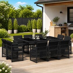 11-Piece Black Poly Rattan Garden Dining Set