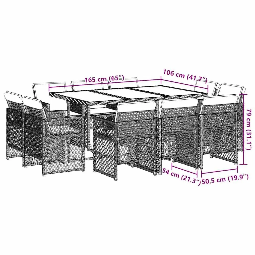 Garden Dining Set 11 Piece Beige Poly Rattan