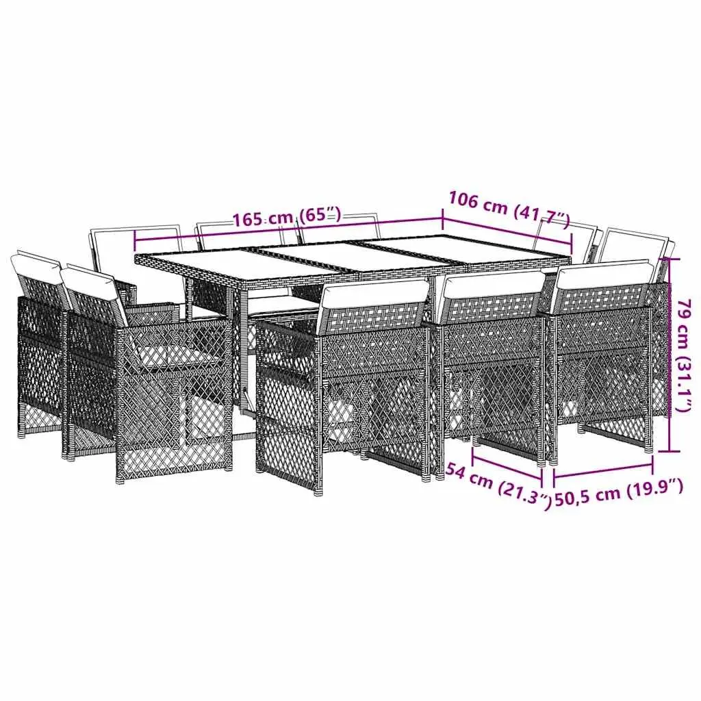 Outdoor Dining Set PE Rattan 11 Piece Garden Furniture Beige Patio Table