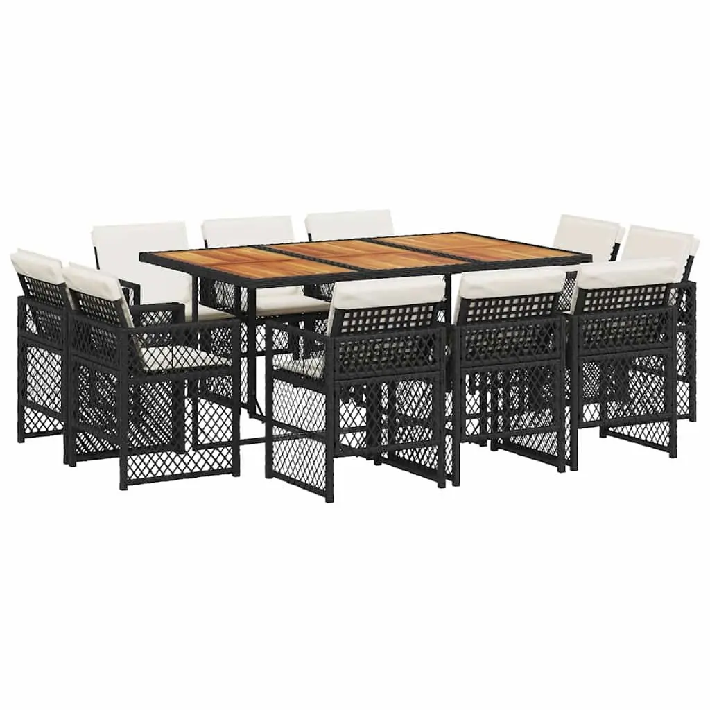 11 Piece Garden Dining Set with Black Poly Rattan