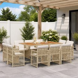 11-Piece Poly Rattan Garden Dining Set with Cushions