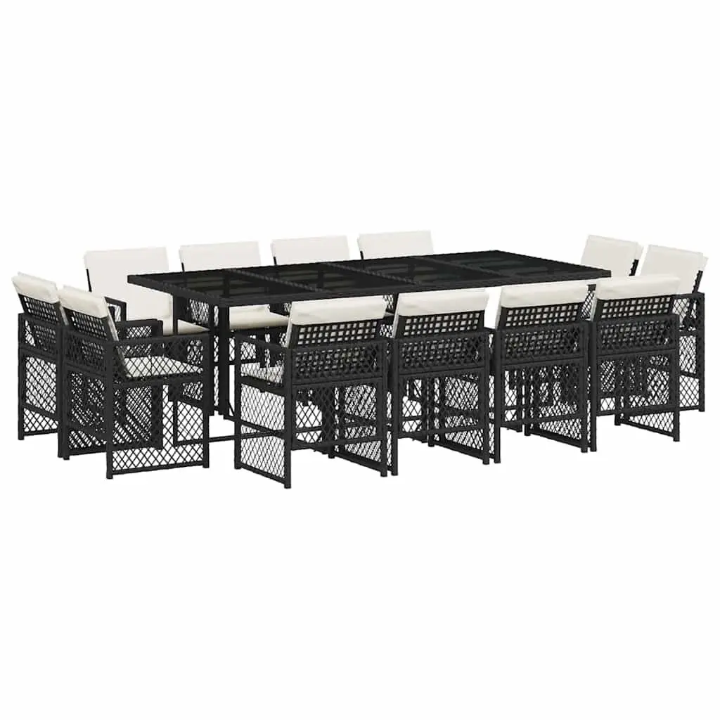 Garden Dining Set PE Rattan 13 Piece Black Outdoor Furniture Patio Table Chairs Cushions