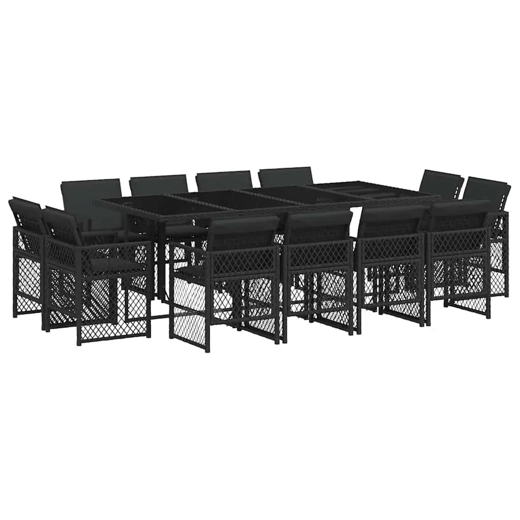 Garden Dining Set 13 Piece PE Rattan Black Outdoor Furniture Chairs Table
