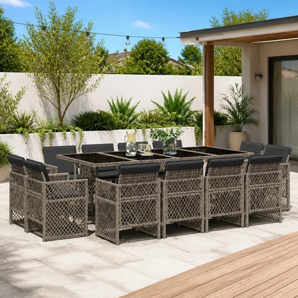13 Piece Grey Garden Dining Set with Cushions