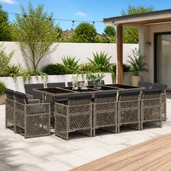 Durable 13 Piece Grey Garden Dining Set with Cushions