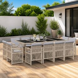 Beige 13 Piece Outdoor Garden Dining Set with Cushions