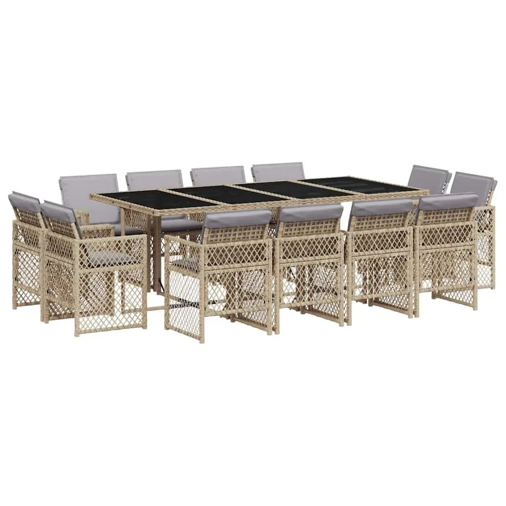 Outdoor Garden Dining Set PE Rattan 13 Piece Beige Furniture with Cushions