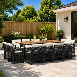 Premium 13 Piece Black Garden Dining Set with Rattan Chairs