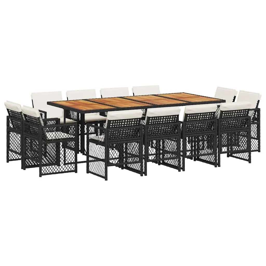 13 Piece Garden Dining Set Poly Rattan Acacia Wood Table Black