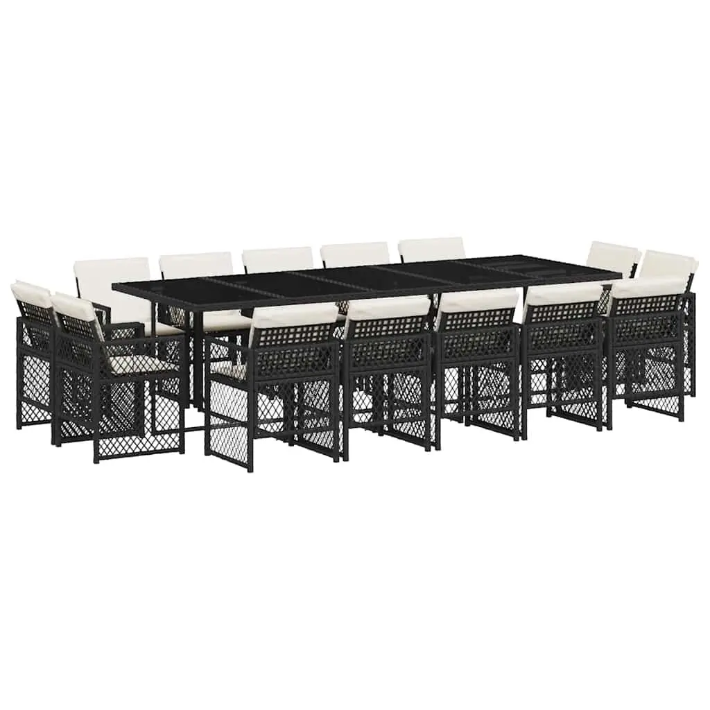 15-Piece Black Garden Dining Set with Cushions