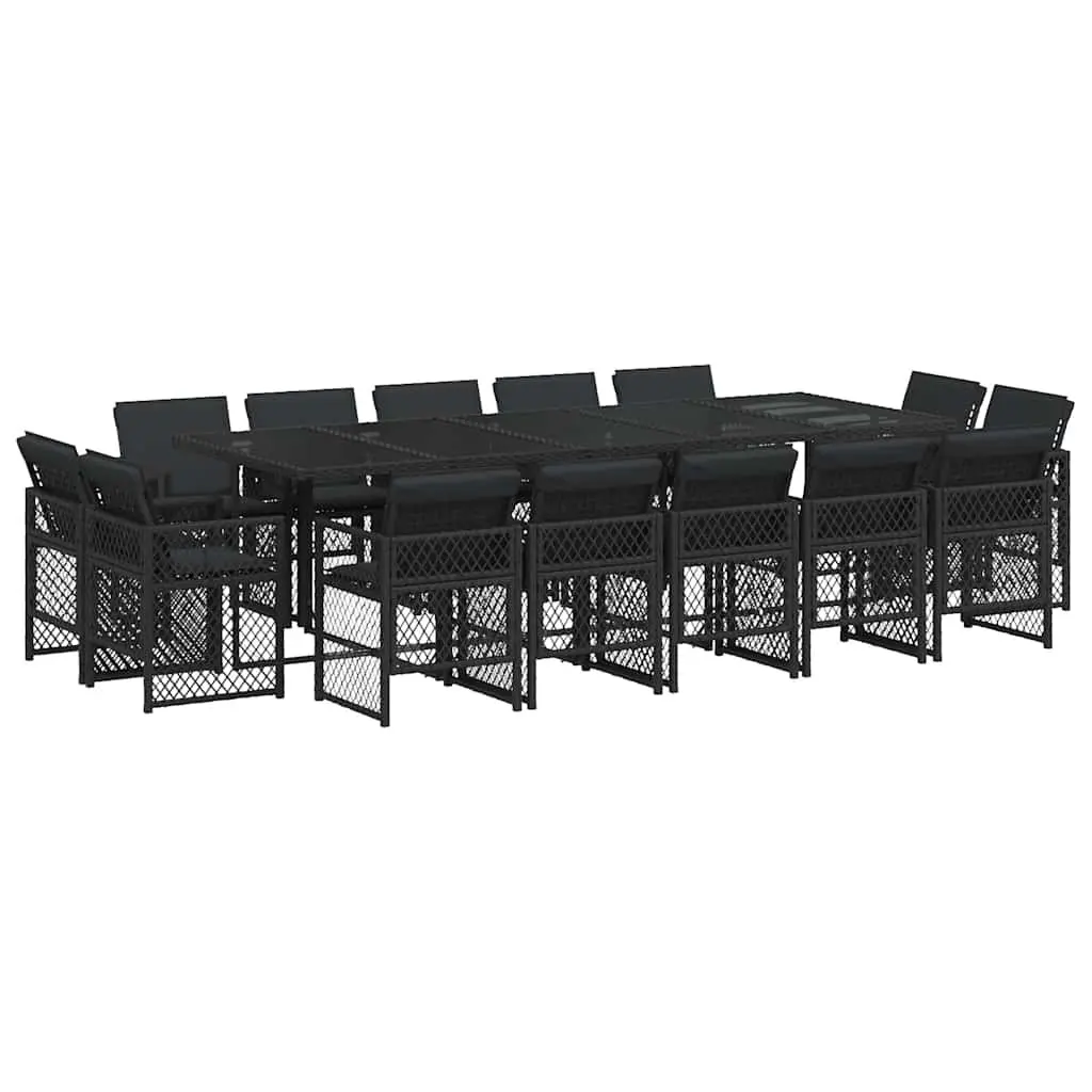 Outdoor Dining Set PE Rattan 15 Piece Black Cushions Table Patio