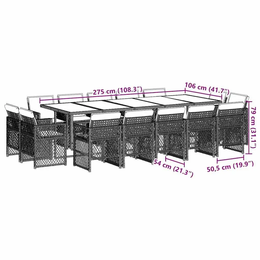 Outdoor Dining Set PE Rattan 15 Piece Black Cushions Table Patio