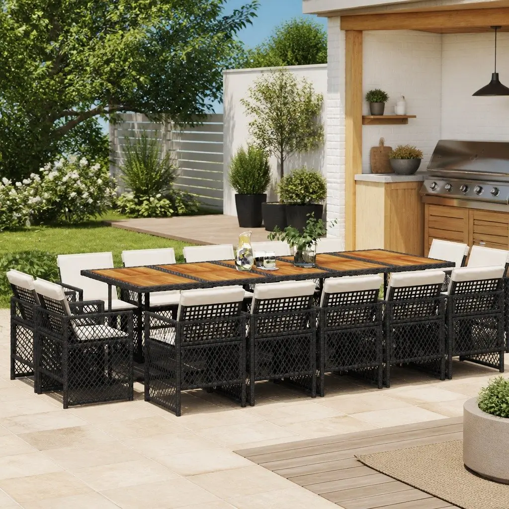 Black Poly Rattan 15-Piece Garden Dining Set