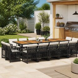 Black Poly Rattan 15-Piece Garden Dining Set