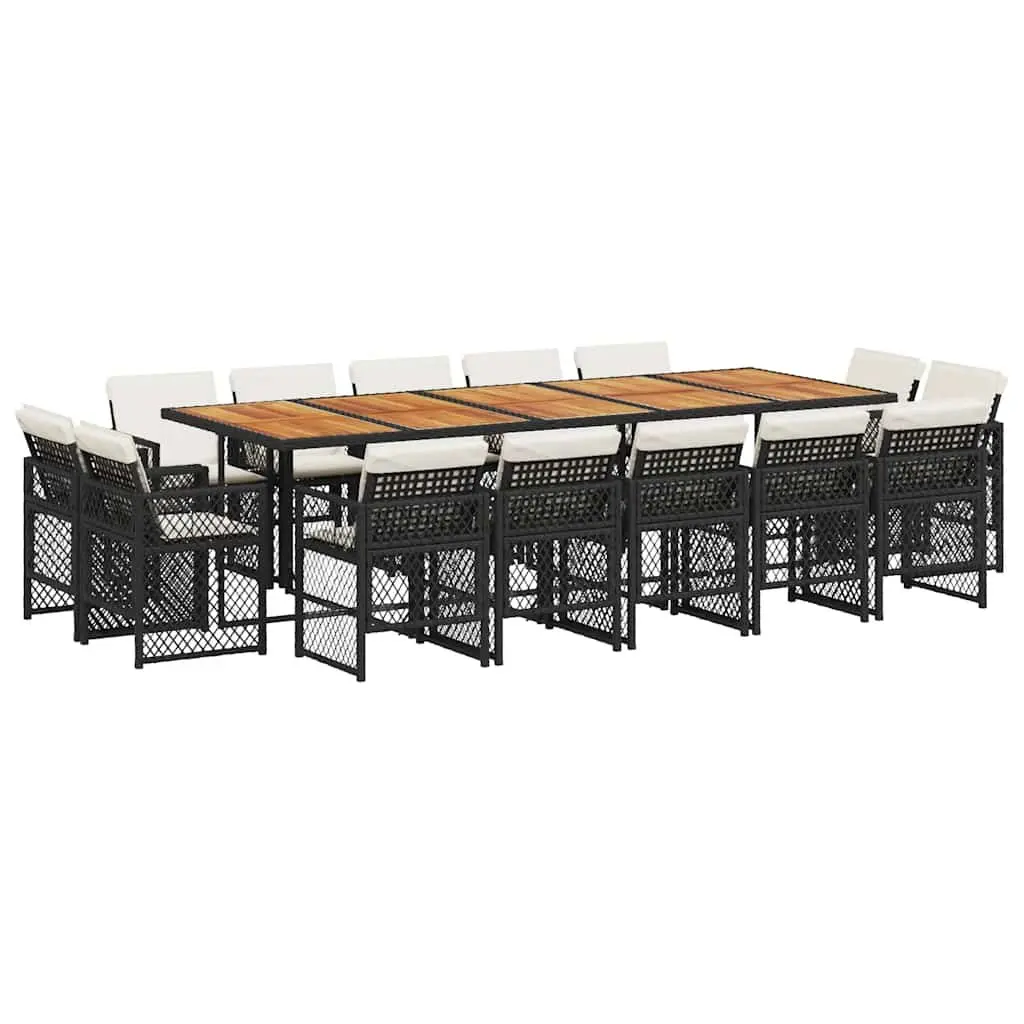 Black Poly Rattan 15-Piece Garden Dining Set